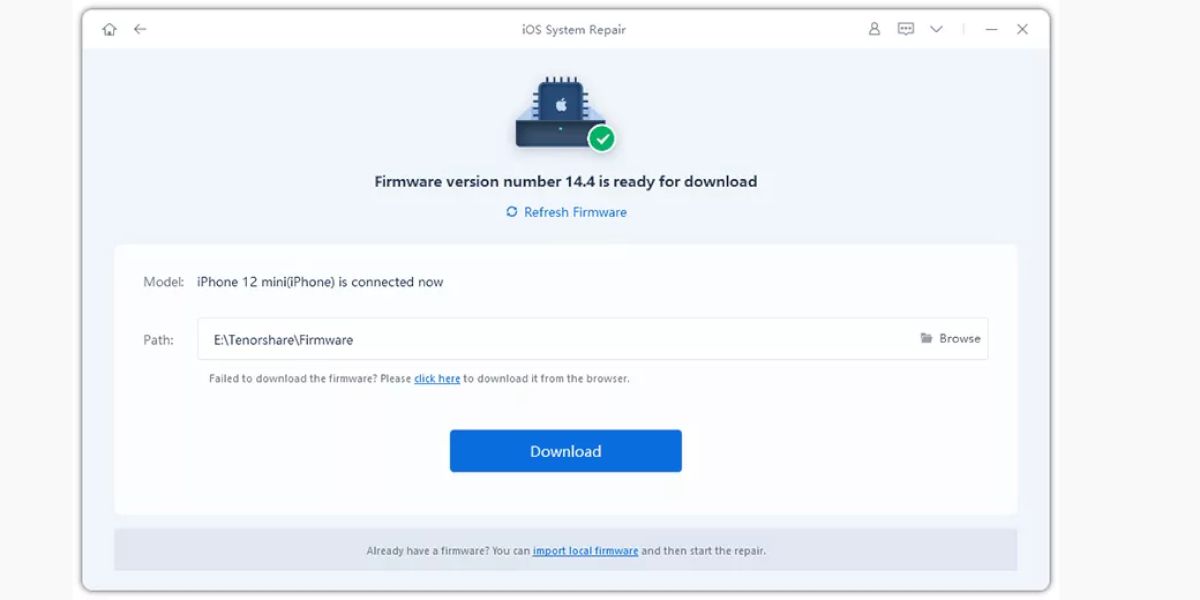 ReiBoot Firmware Release Download Screen