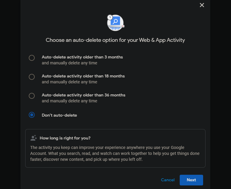 Google Auto Delete Activity