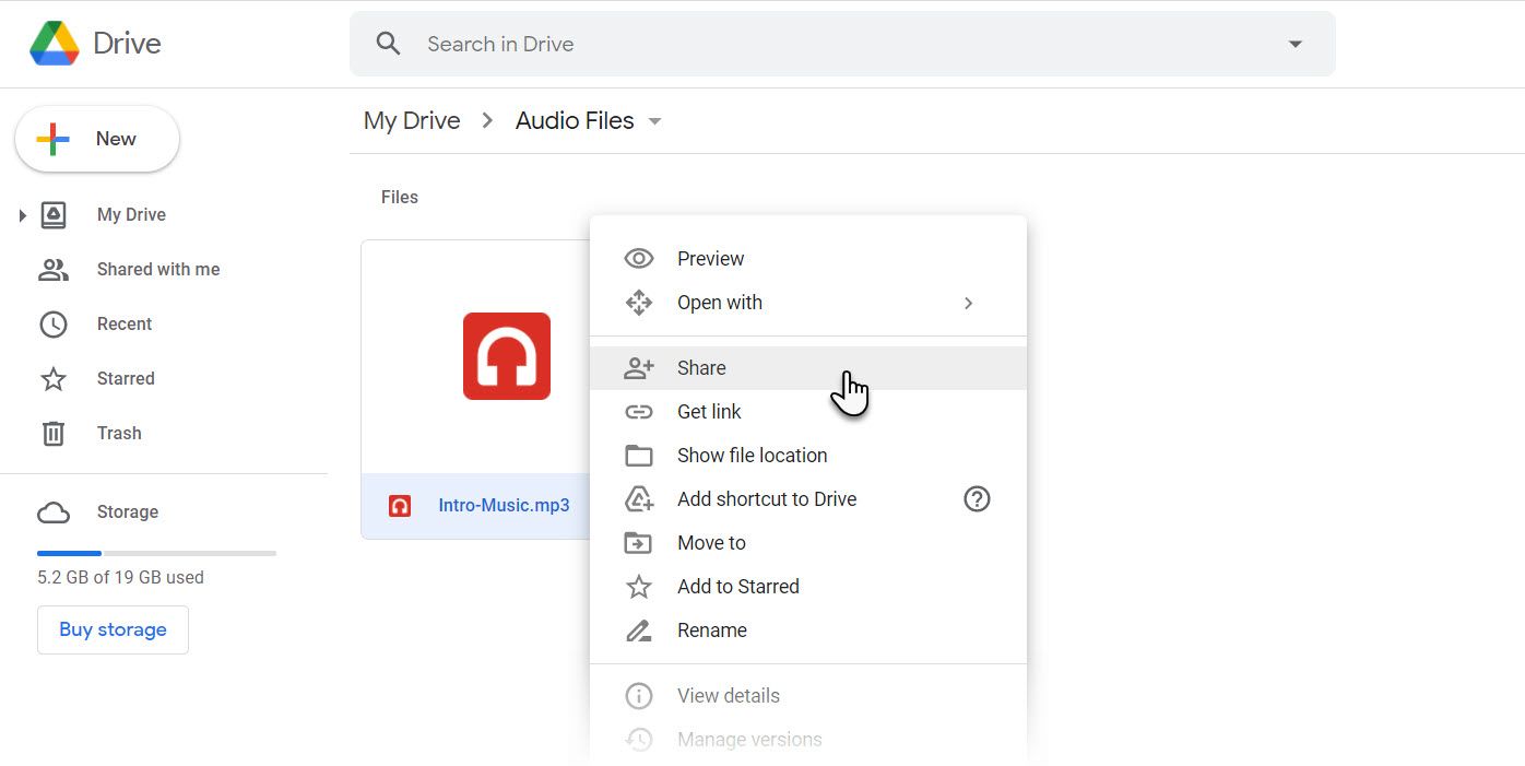 Sharing a Google Drive audio file