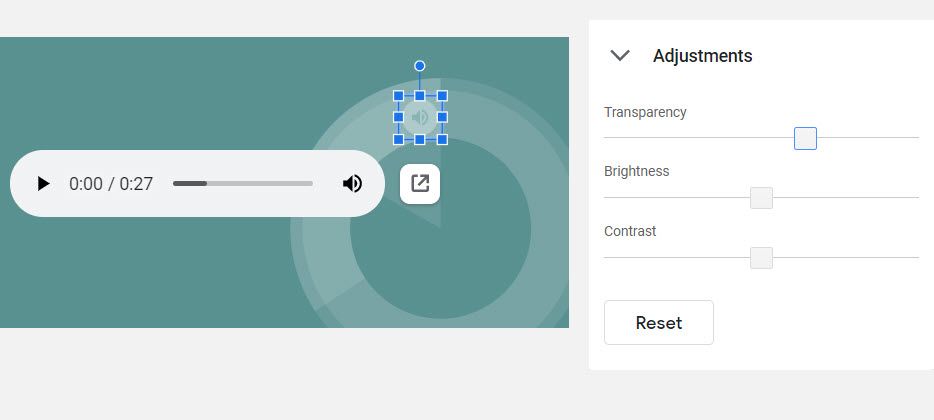 Adjusting Transparency of audio icon in Google Slides