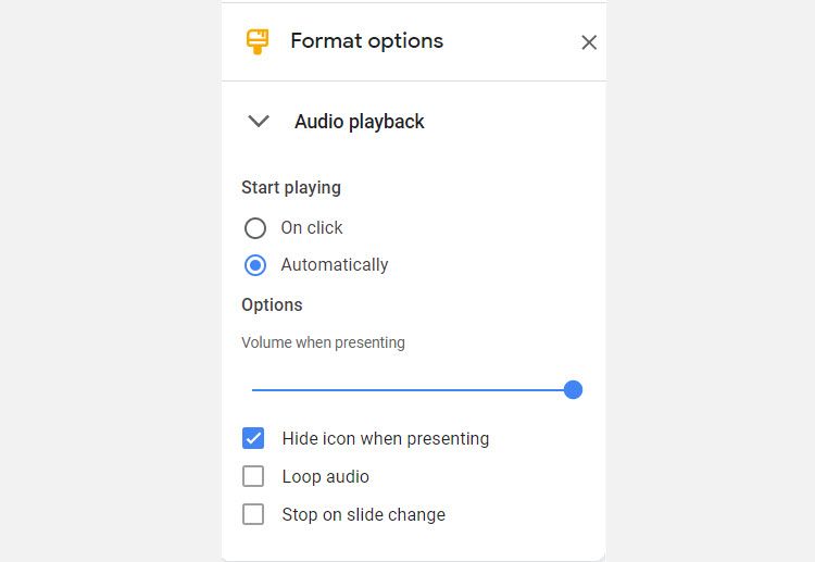 Format options in Google Slides