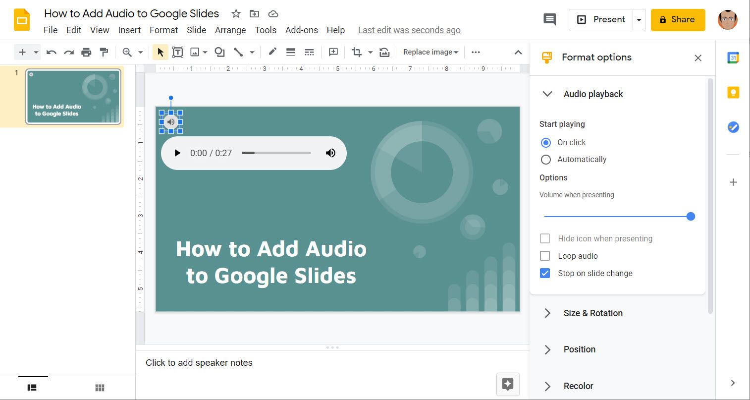 Audio icon in Google Slides