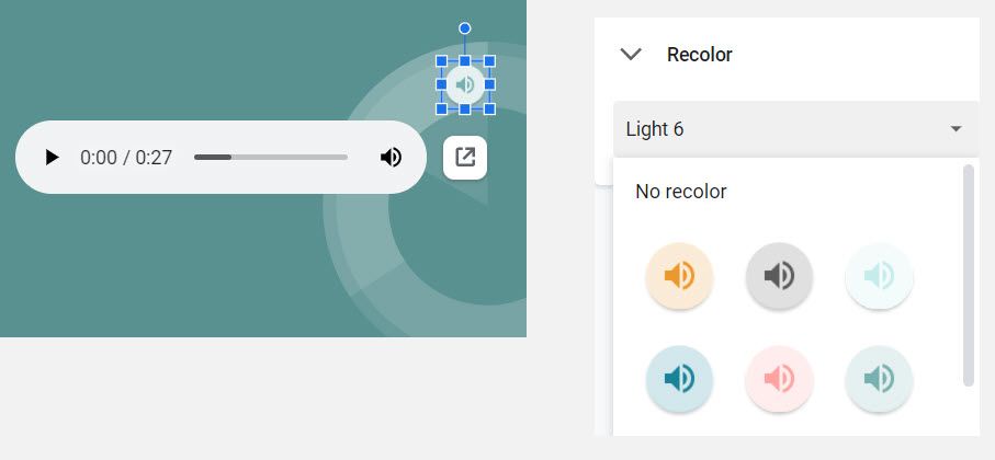 Recolor audio icon in Google Slides