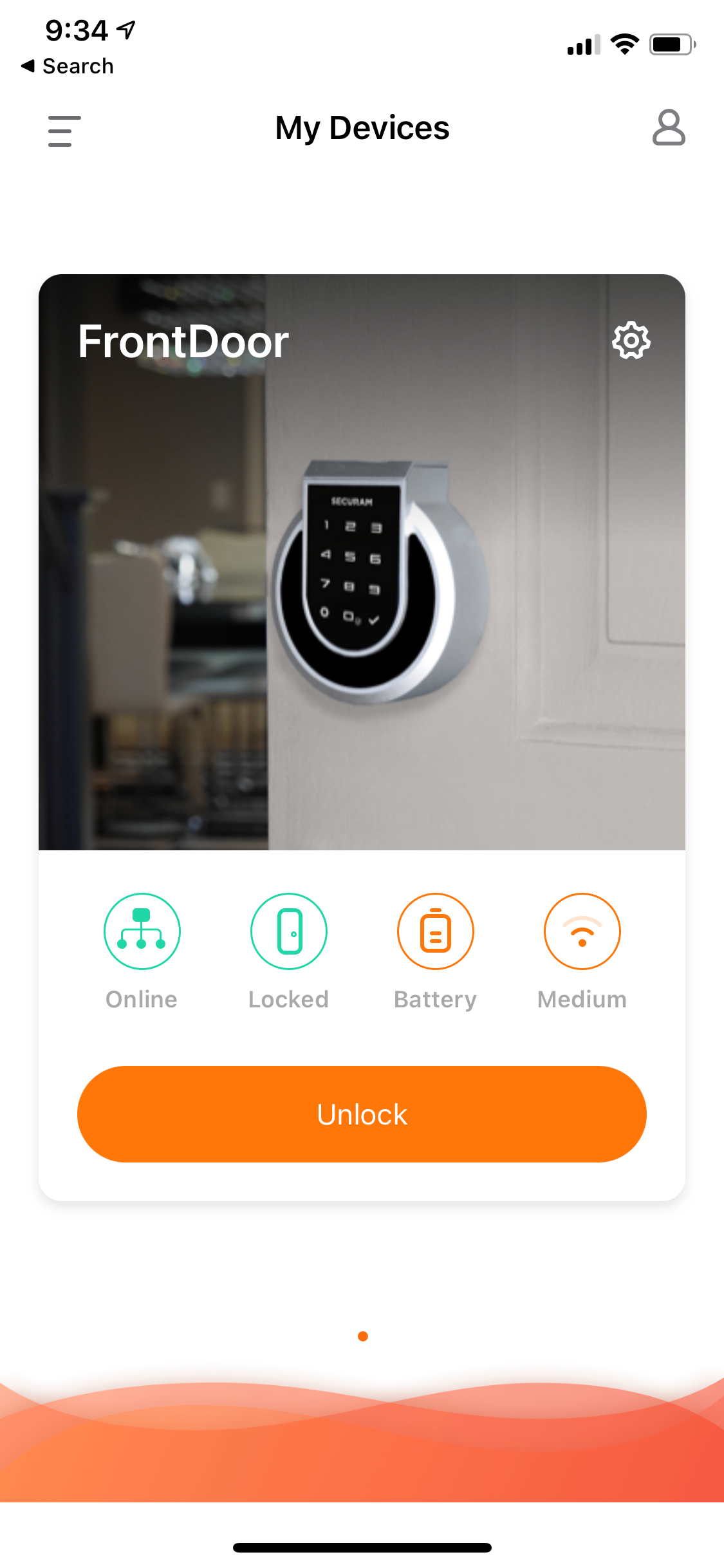 SECURAM main app screen with lock