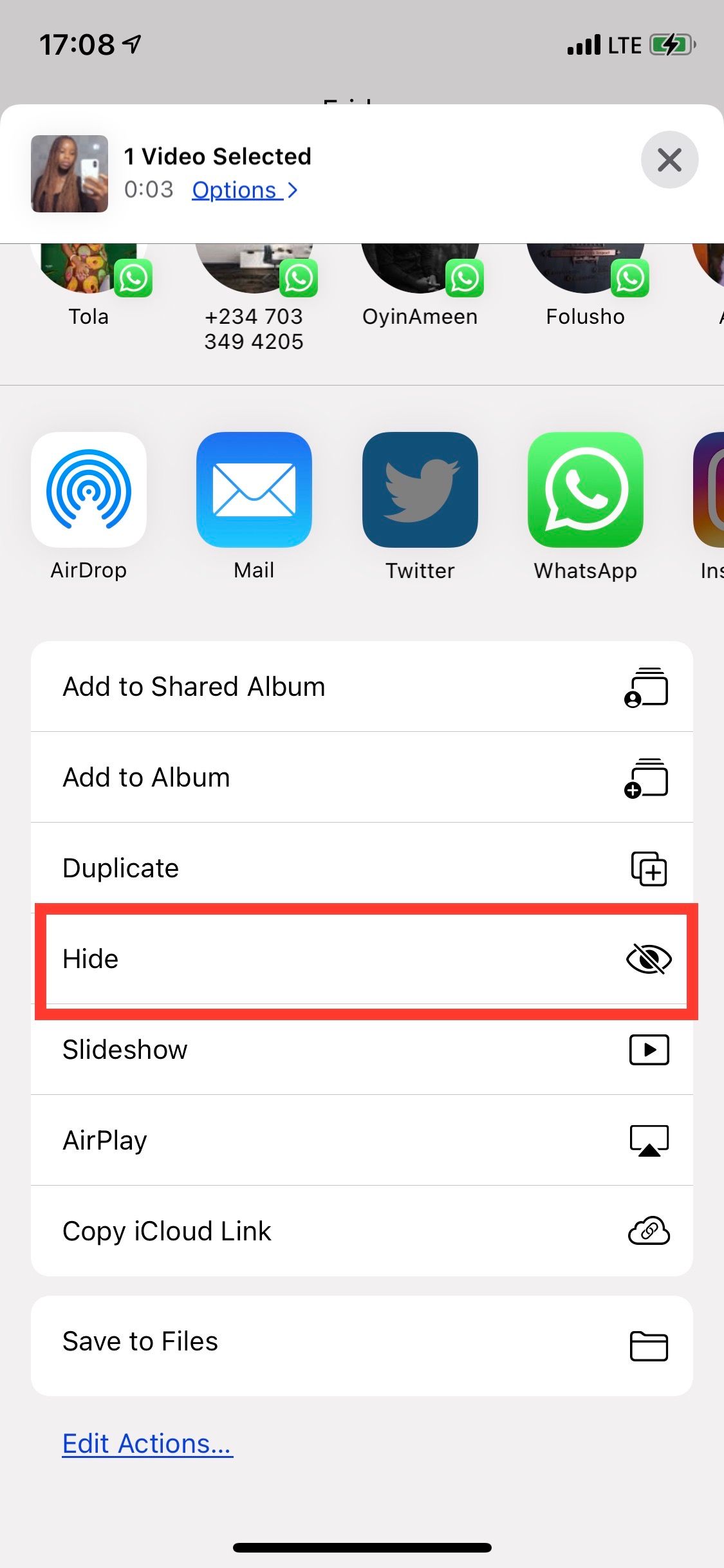 Hide photos option on iPhone.