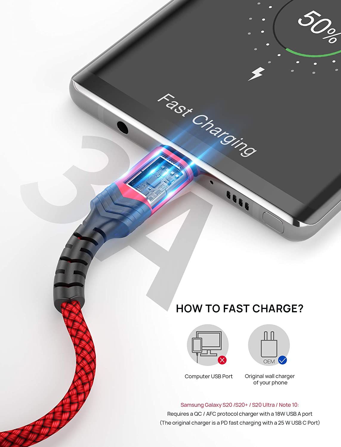JSAUX USB-C to USB-A charging cable