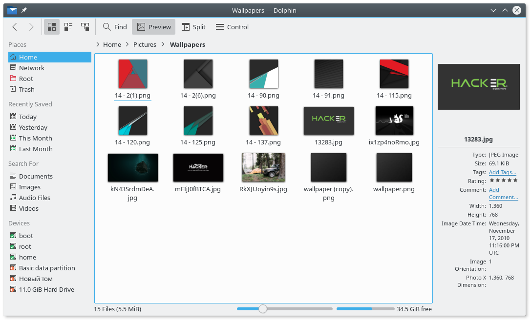 Dolphin file manager for Linux