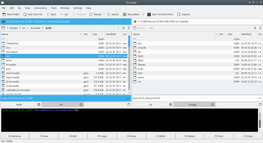 Krusader in file managers for Linux
