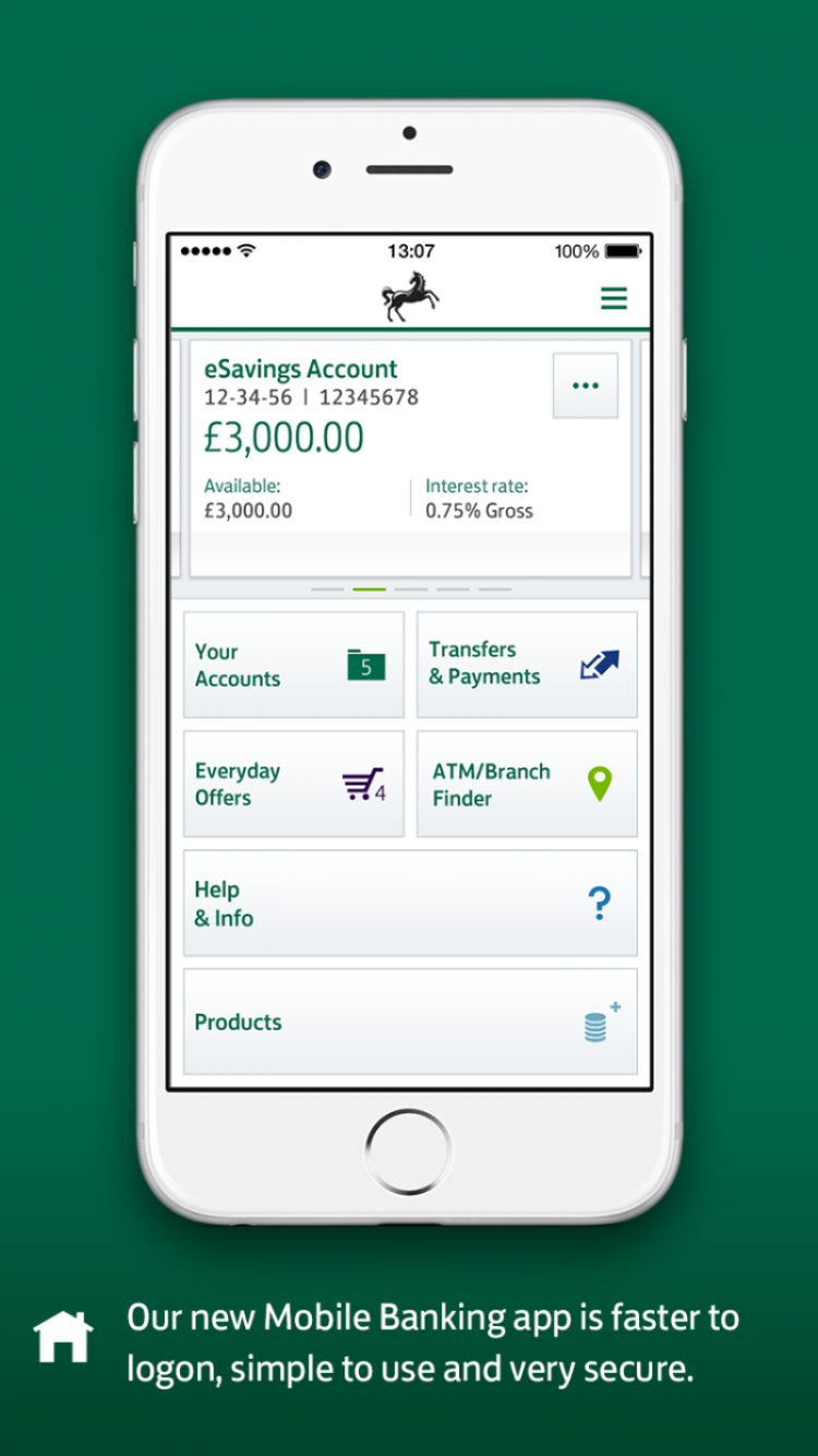 Screenshot of the Lloyds app home page