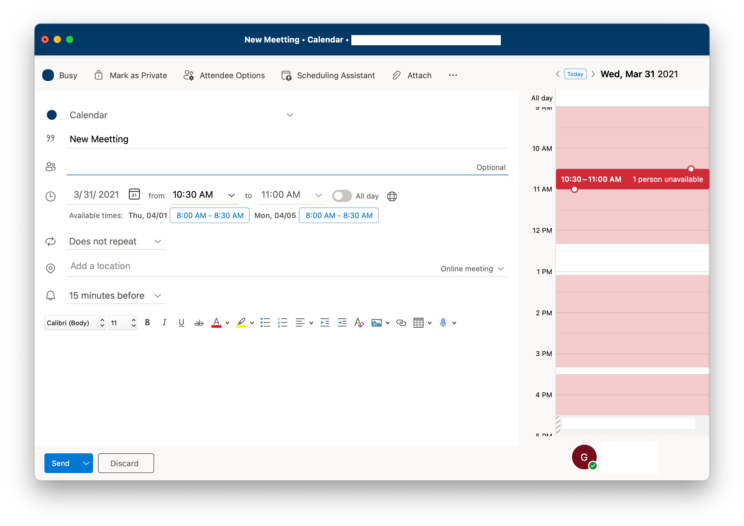 So planen Sie eine Besprechung in Microsoft Outlook - New event details