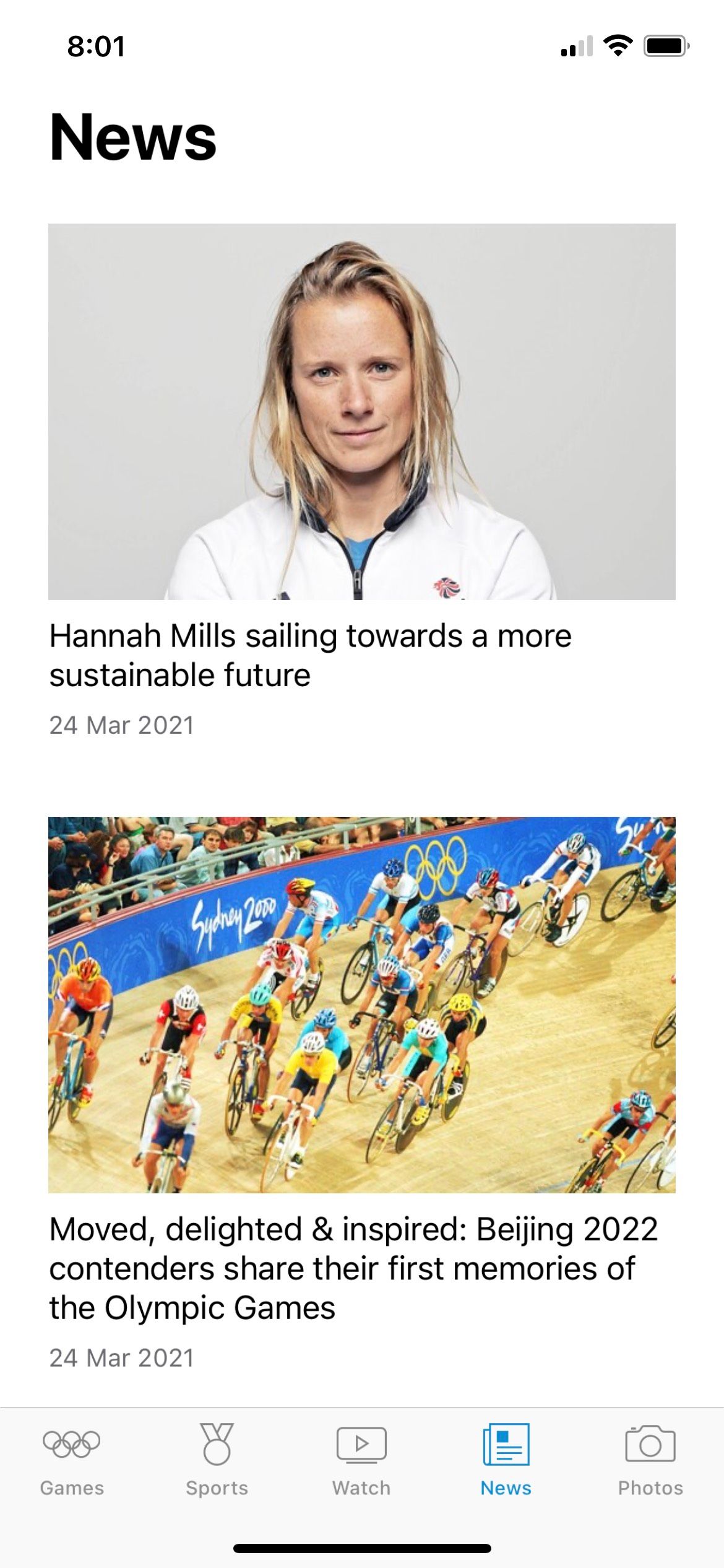 Olympic Athlete Articles from App.