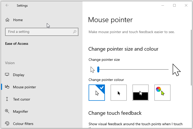 Opening the Mouse pointer window