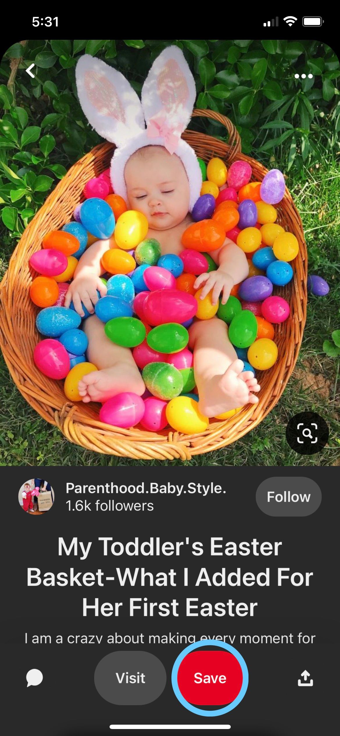 Pinterest Plastic Easter Eggs with Baby in Bunny Ears.