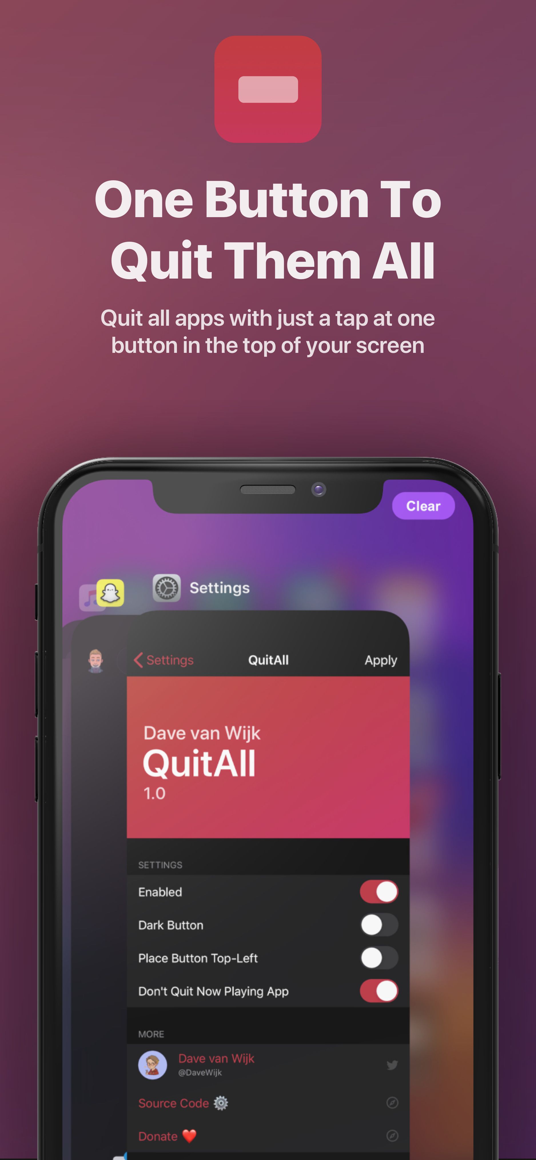 Screenshot showing QuitAll tweak in use