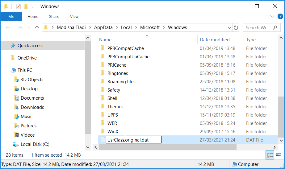 6 Möglichkeiten, das Windows 10 Action Center zu reparieren, wenn es nicht geöffnet wird - Renaming the UsrClass file 1