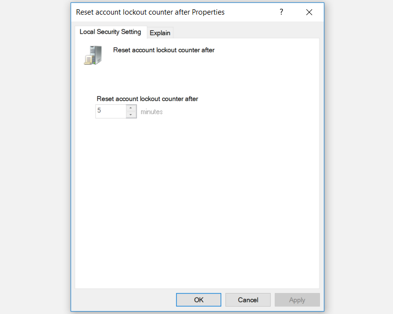 Reset account lockout counter after policy setting window