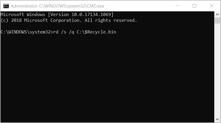 Resetting the Recycle Bin in the Command Prompt