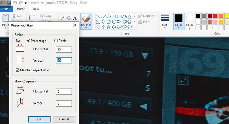 Ubah Ukuran Penyesuaian untuk Gambar di Paint. Cara Mengecilkan Ukuran JPEG