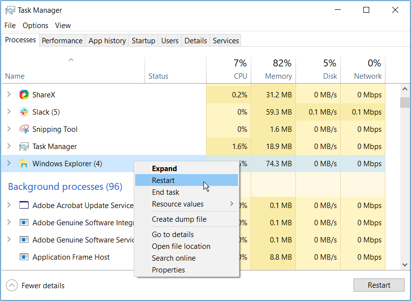 Restarting Windows File Explorer