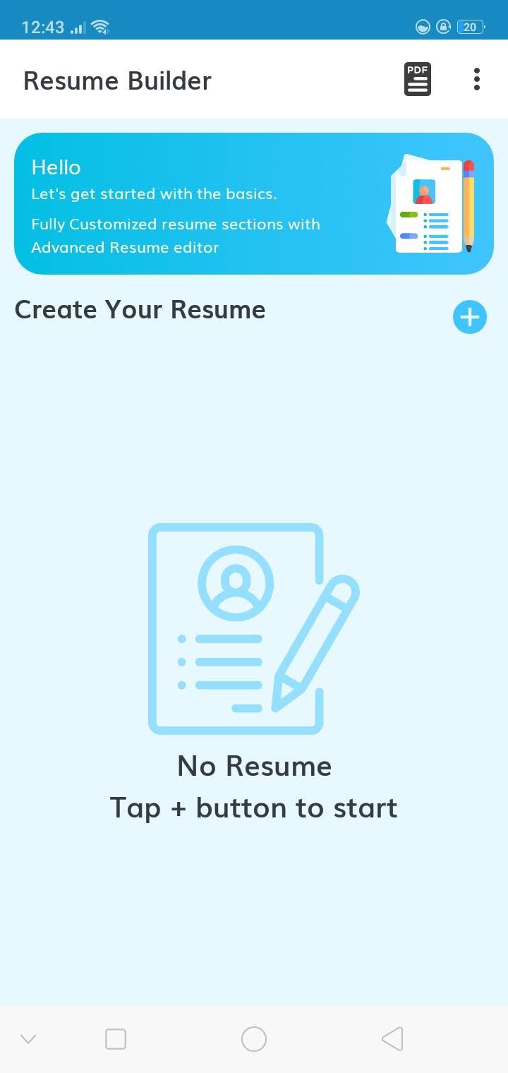 Homepage Resume Builder app