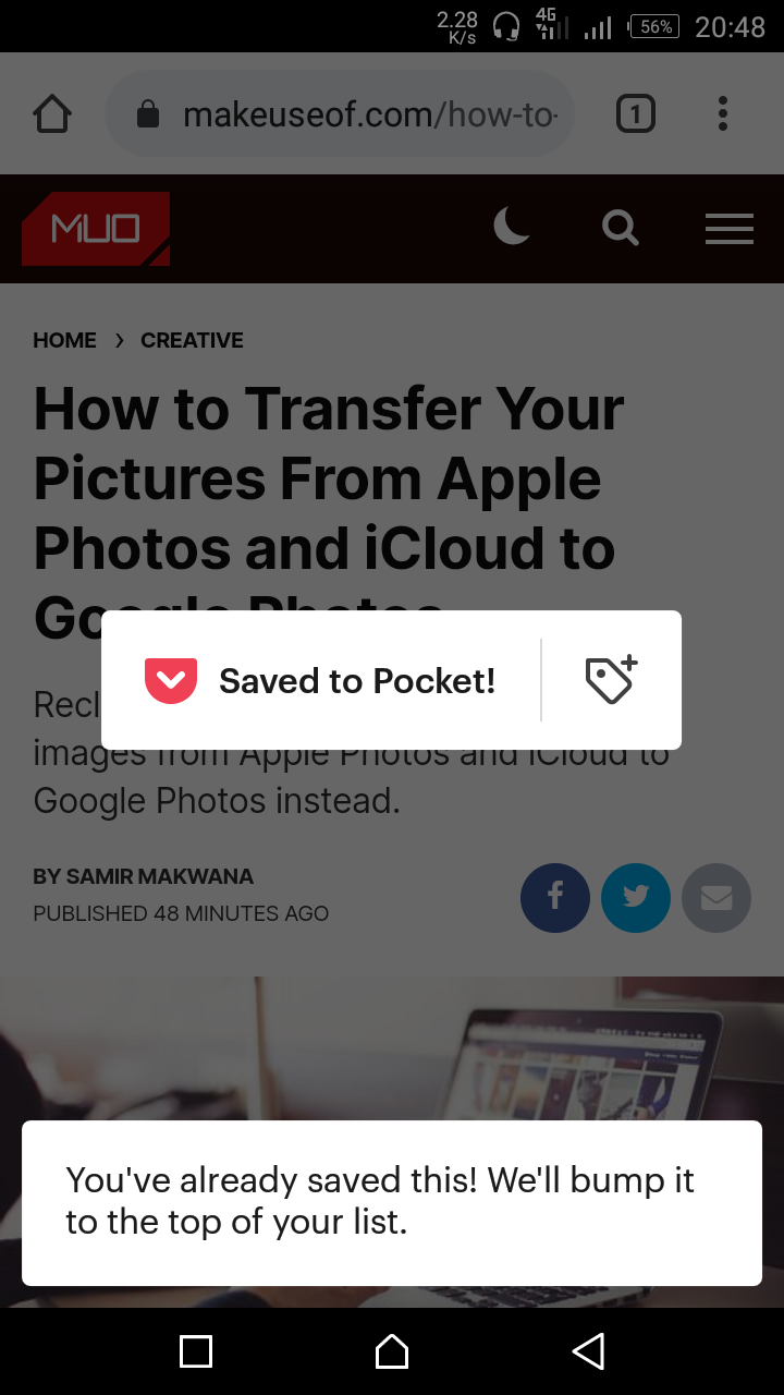 Saving Article to Pocket