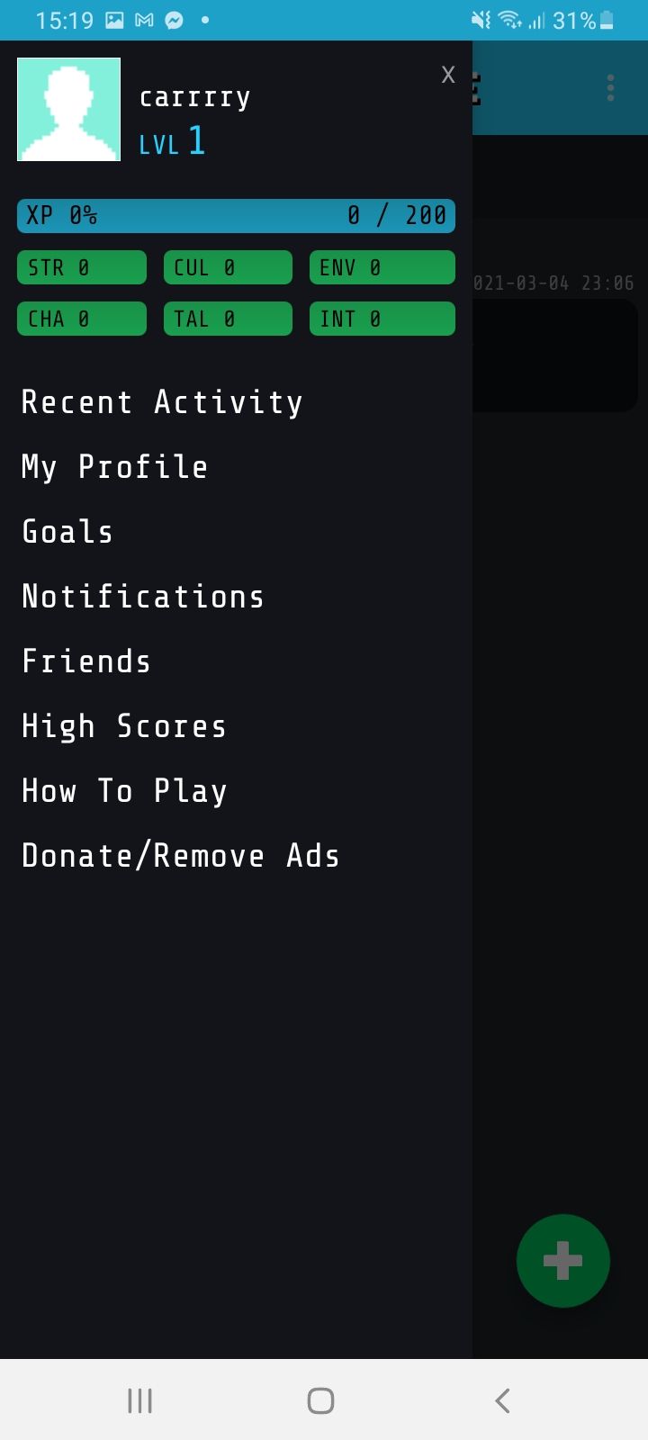 screenshot of LevelupLife app character profile