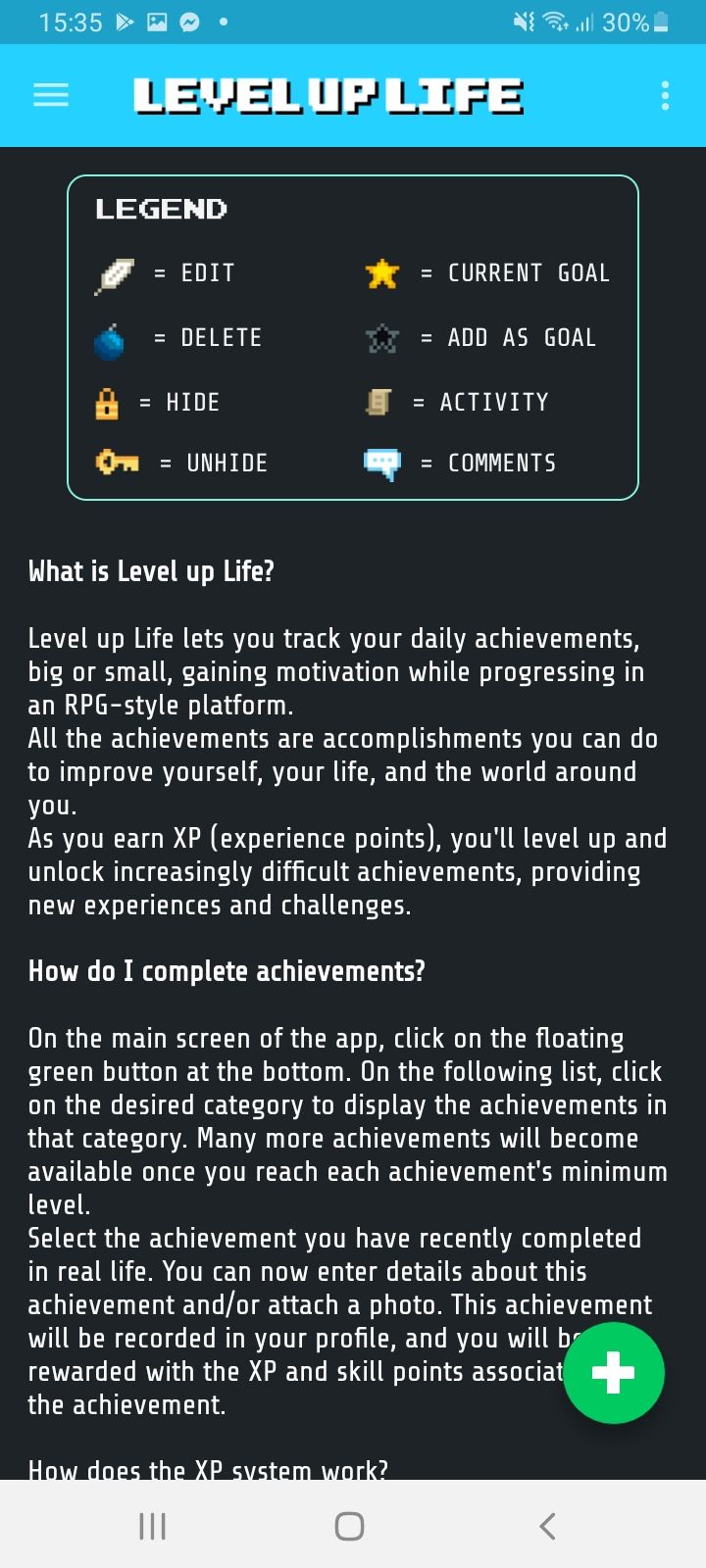 screenshot of LevelUpLife app tutorial instructions