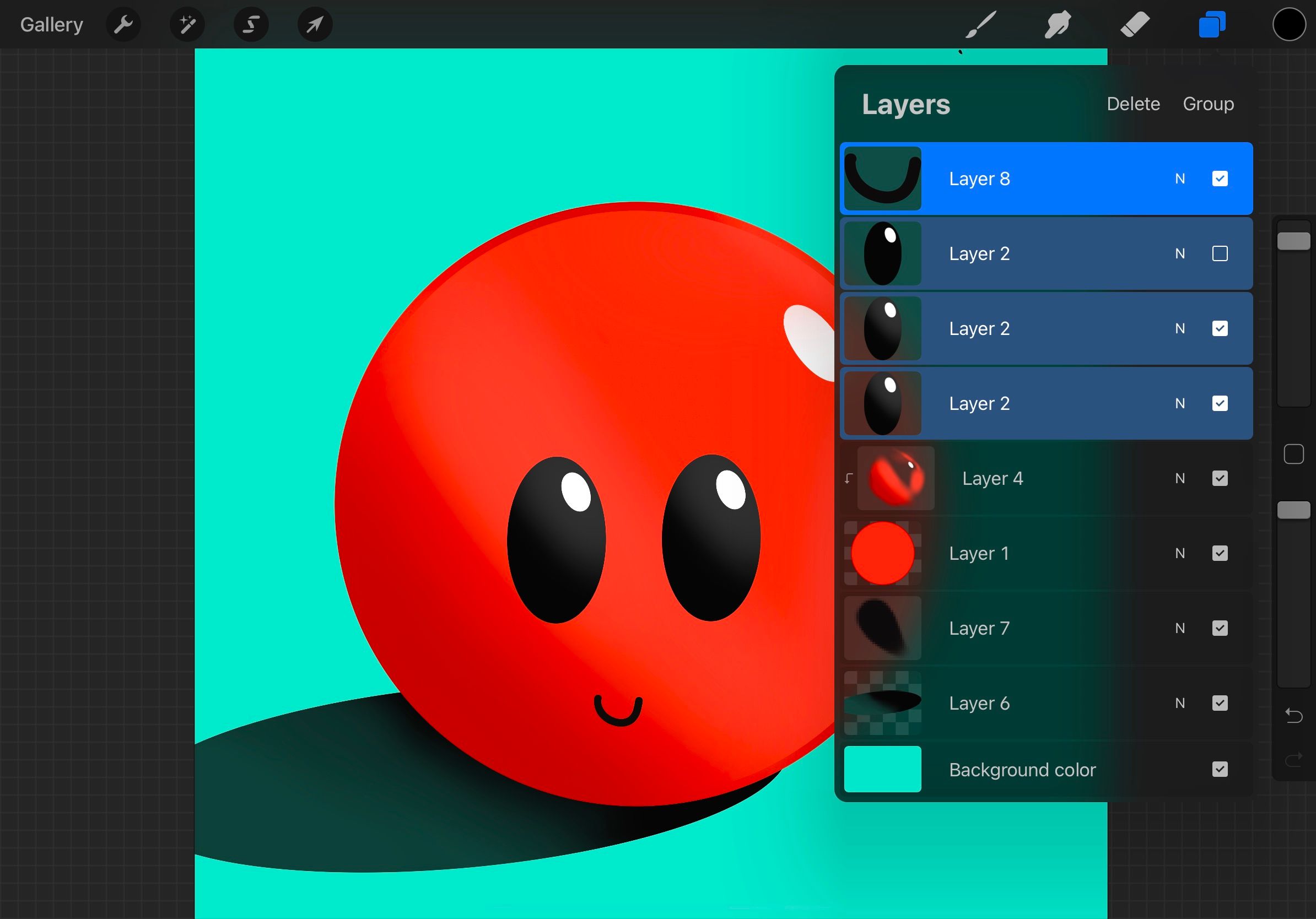 Select multiple layers in Procreate