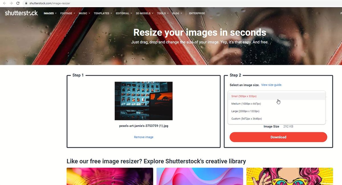 Shutterstock Image Resizing Options