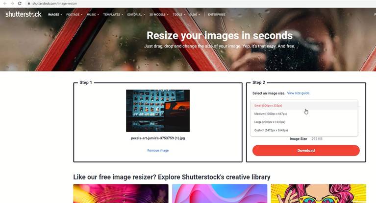 Opsi Pengubahan Ukuran Gambar Shutterstock