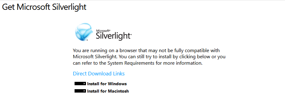 Silverlight پشتیبانی نمی شود