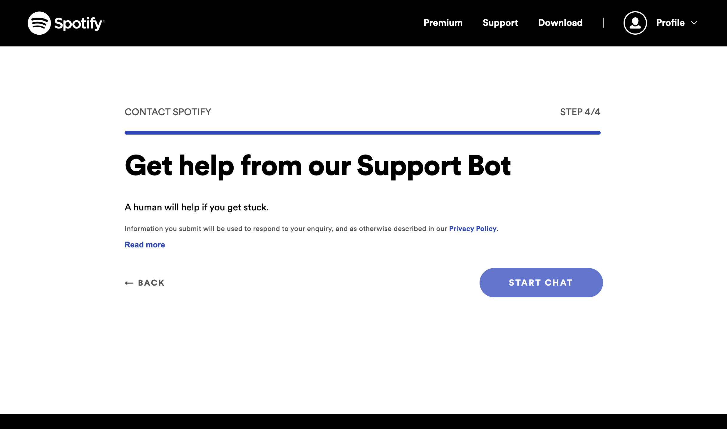 Spotify Support Start Chat