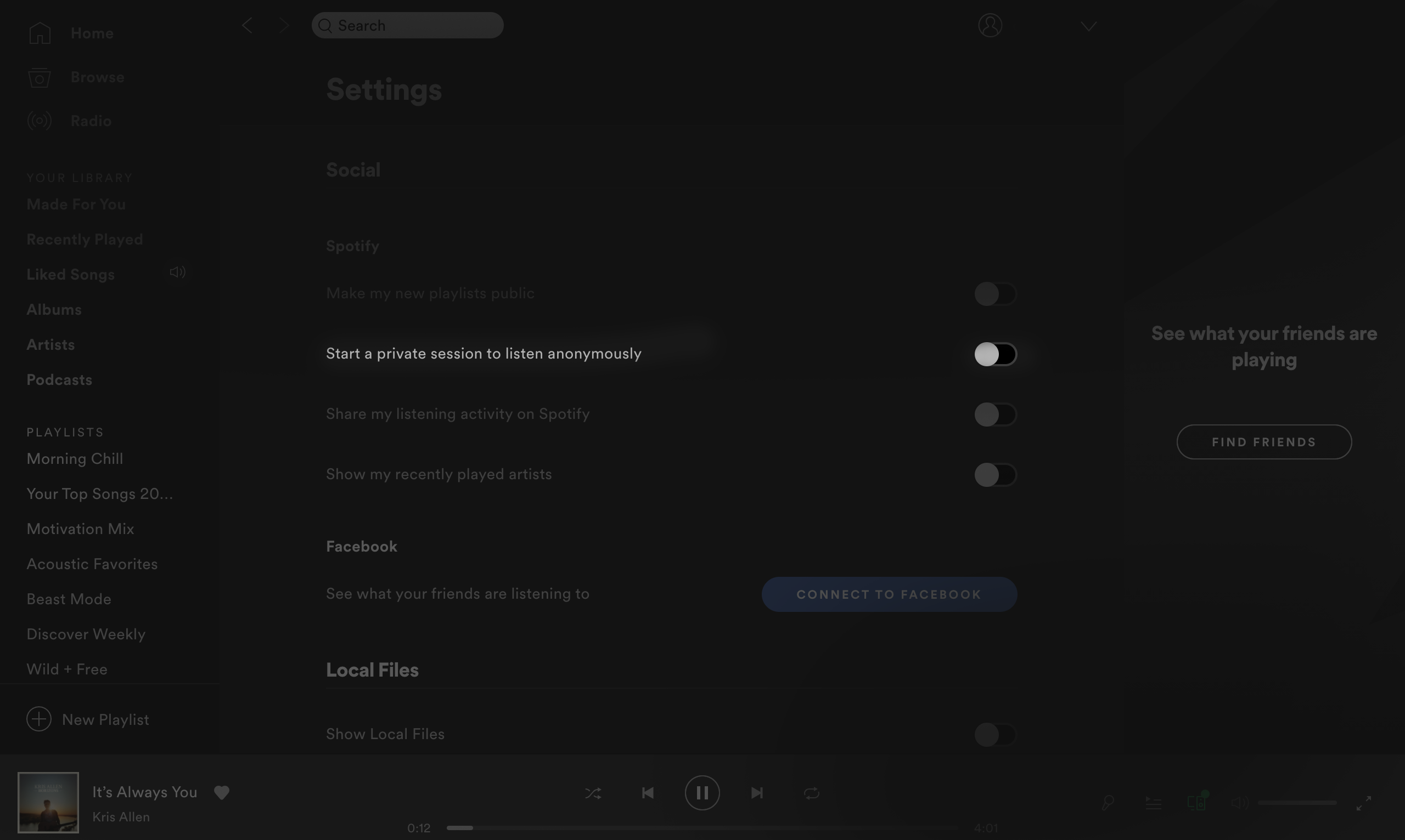 Spotify Web - Start a private session