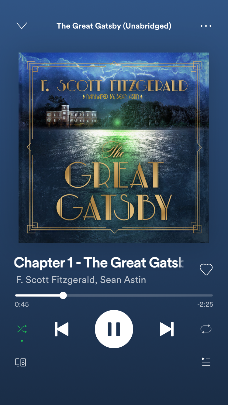 The Great Gatsby audiobook on Spotify's player