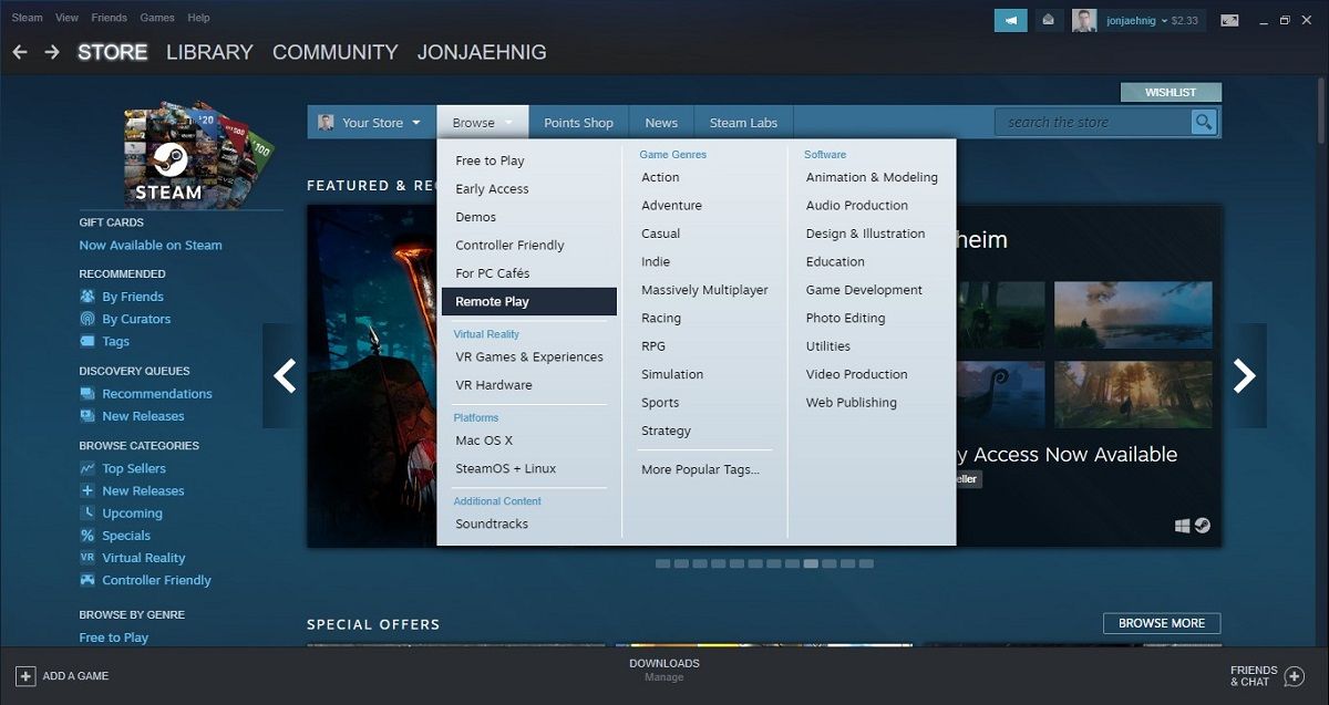 Access Remote Play from the Steam Dashboard