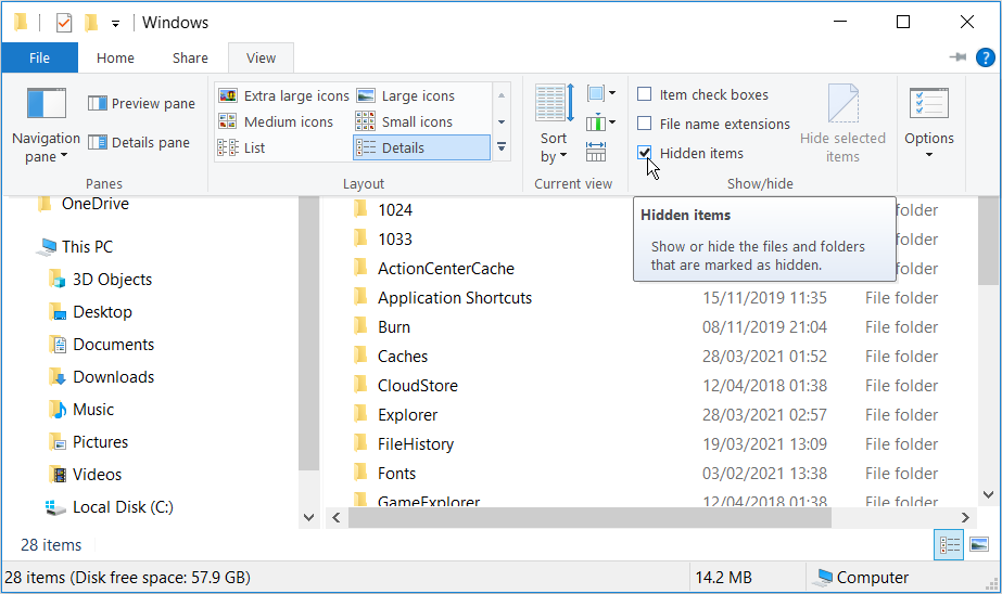 Viewing hidden items 1 - 6 modi per correggere il Centro operativo di Windows 10 quando non si apre