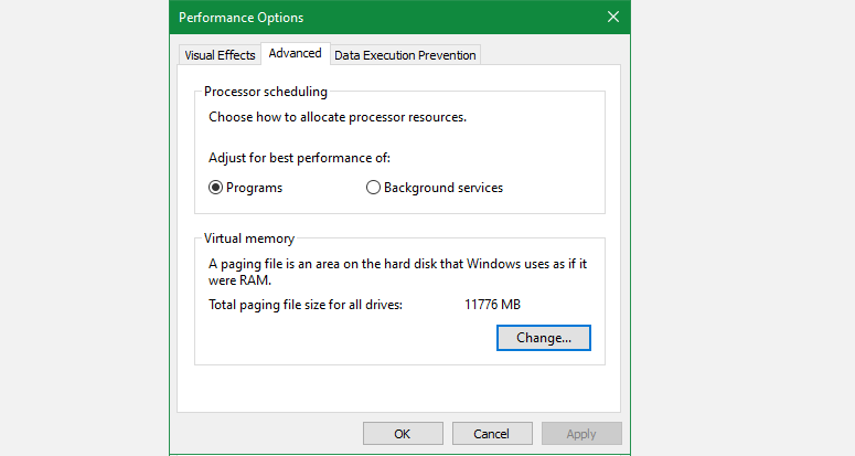 Windows 10 Advanced Performance Options