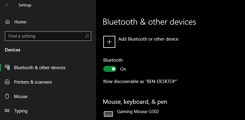 Windows 10 Bluetooth Enabled Settings