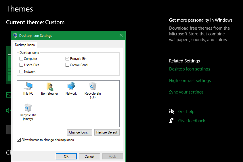 Windows 10 Change Desktop Icon Options