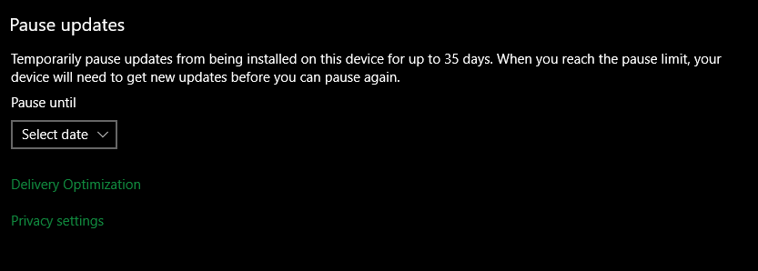Windows 10 Pause Updates Short Time