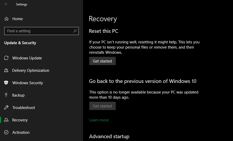 Penyegaran Pemulihan Windows 10