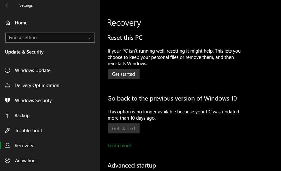 Windows 10 Recovery Refresh