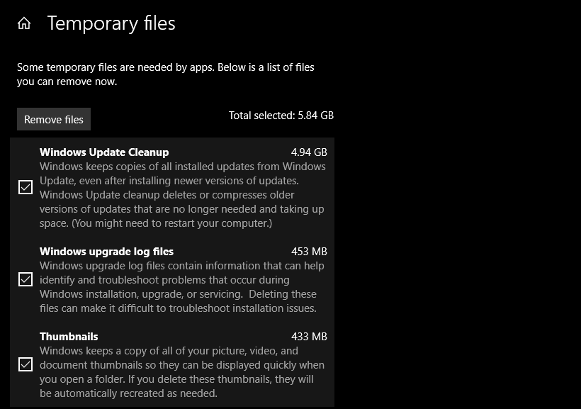 Windows 10 Storage Sense Temporary Files