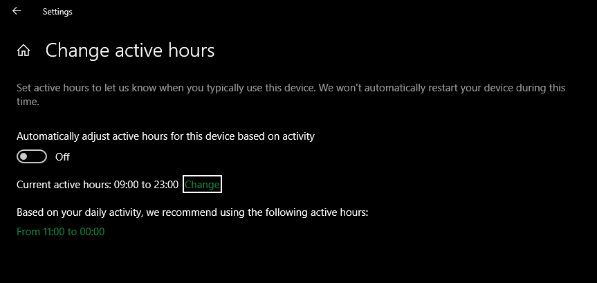 Windows Change Active Hours