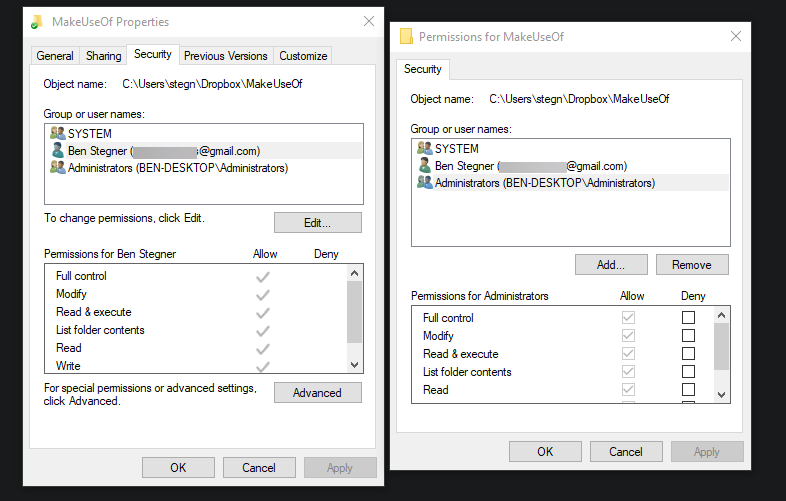 Windows Cambiar permisos de carpeta de usuario