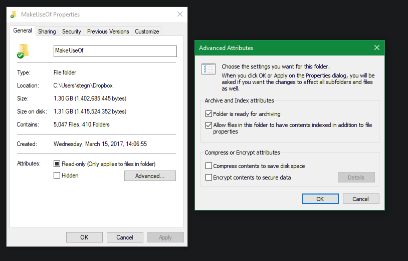 Windows Folder Advanced Attributes