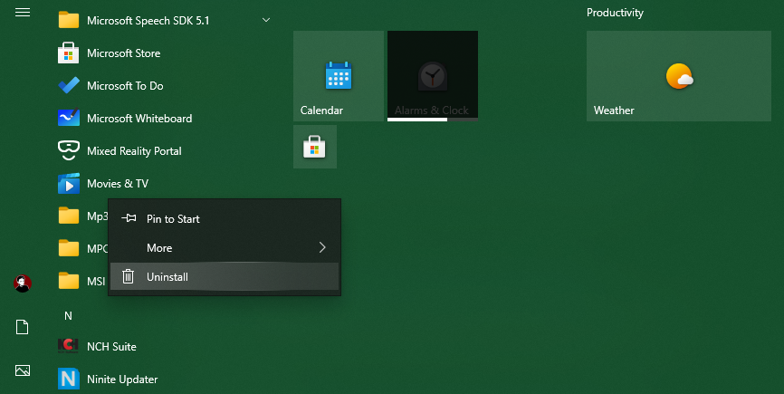 Windows Uninstall Start Menu Apps