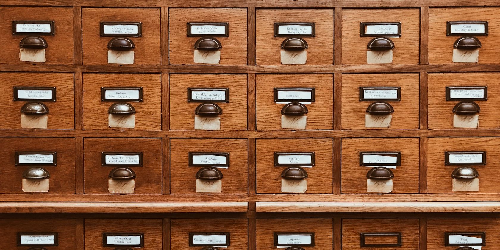 Old database with wooden drawers