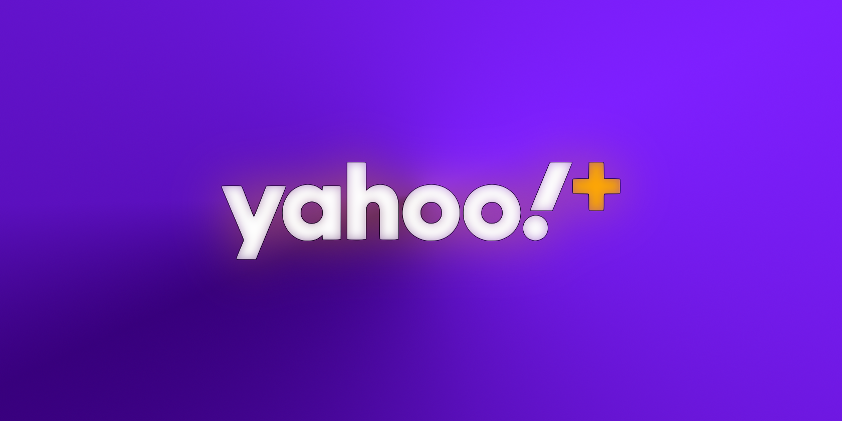 An illustration showing a white Yahoo Plus logo set against a purple-shaded background