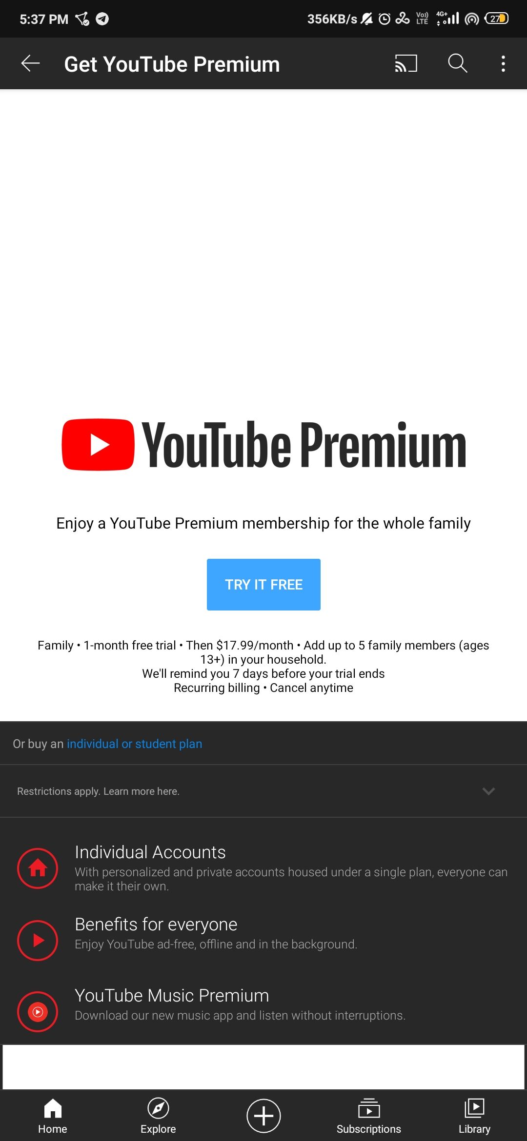 YouTube Premium cost
